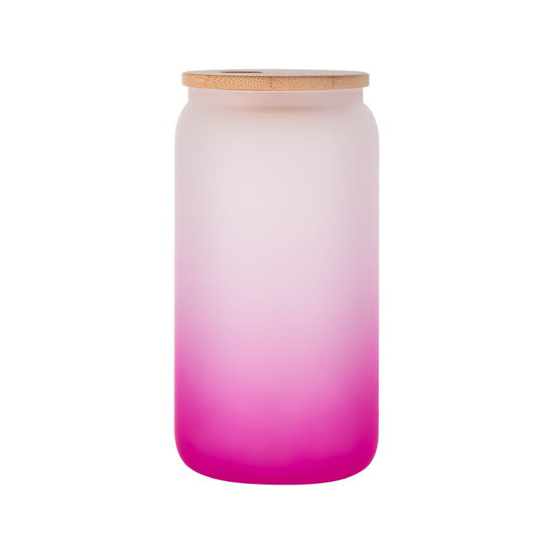 16oz Gradient Color Sublimation Glass Can Jar Beer Juice Beer Drinking Cup With Bamboo Lid